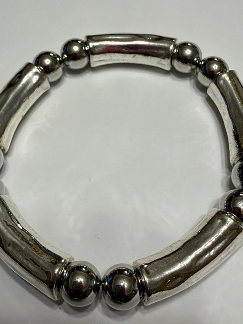 Silver-Tone Beaded Stretch Bracelet